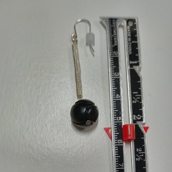 Sterling Silver & Jet Carved Knot Bead Earrings - Picture 5 of 8